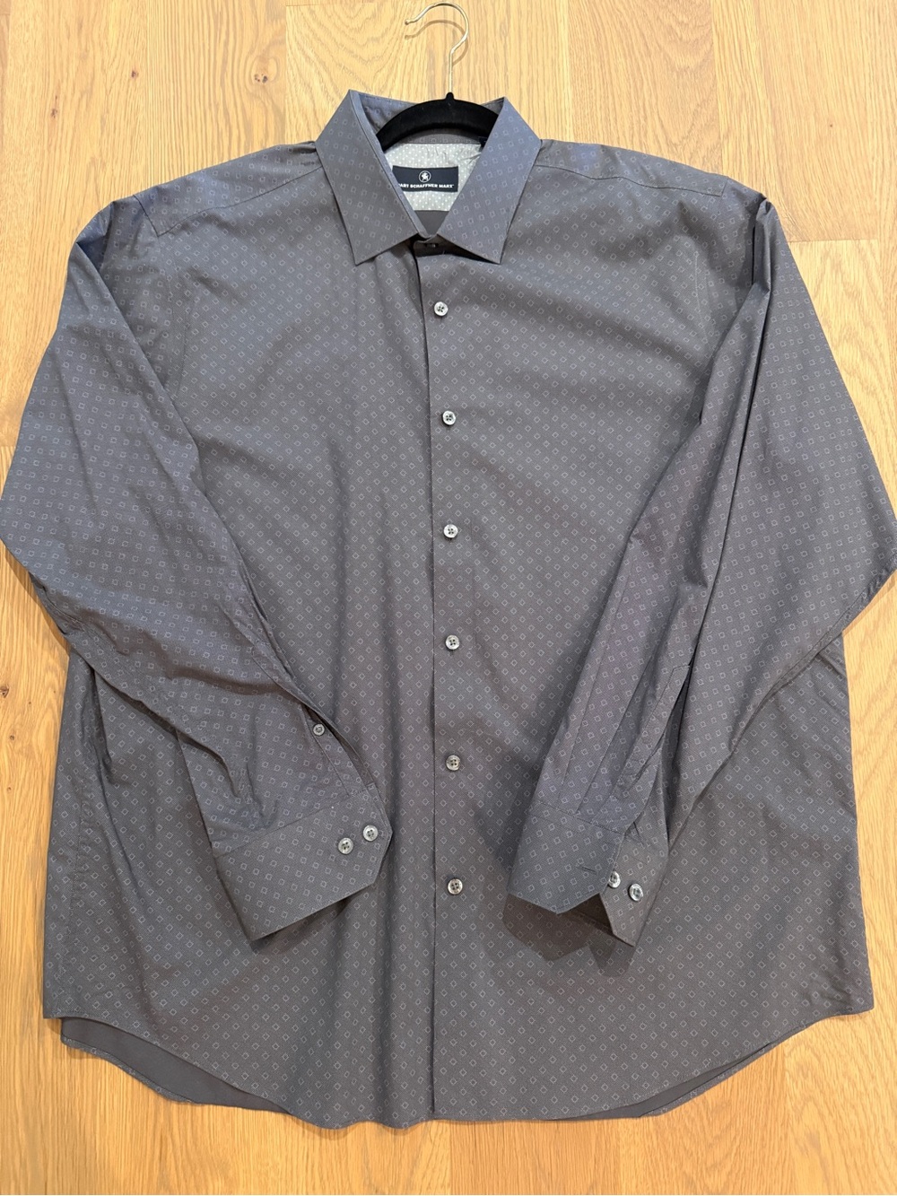 Hart Schaffner Marx Men XL Gray Geometric Stretch Cotton Long Sleeve Shirt